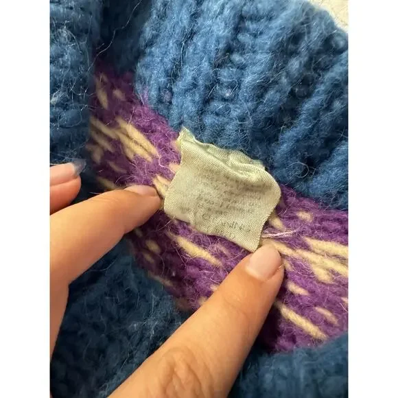 Vintage Blue Boat Print Sweater Knit Wool Purple Winter Holiday Stripe 90s *Read - Picture 4 of 11